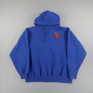 Vintage Y2K Six Flags Superman The Escape Blue Hoodie Embroidered Men Size Large